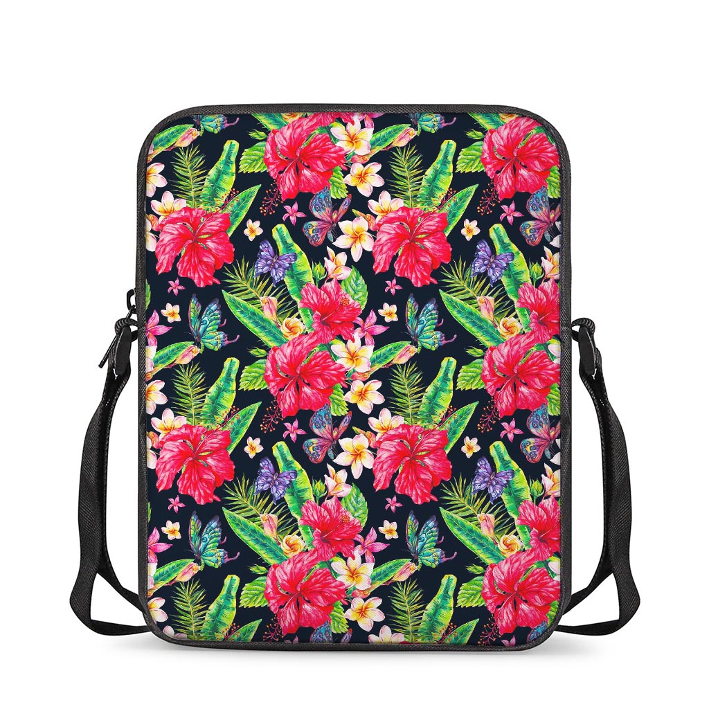 Exotic Hibiscus Flowers Pattern Print Rectangular Crossbody Bag