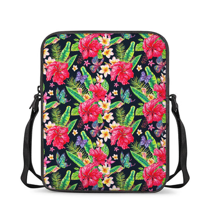 Exotic Hibiscus Flowers Pattern Print Rectangular Crossbody Bag
