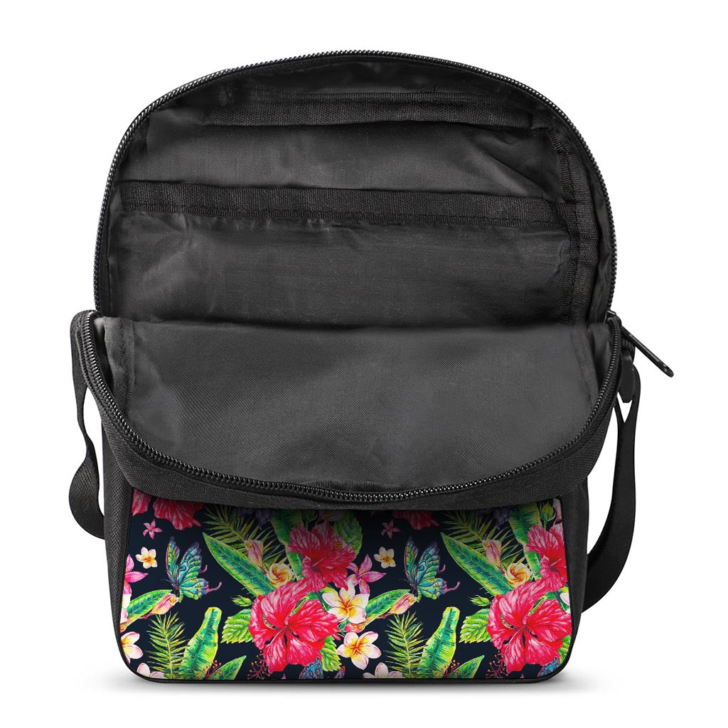 Exotic Hibiscus Flowers Pattern Print Rectangular Crossbody Bag