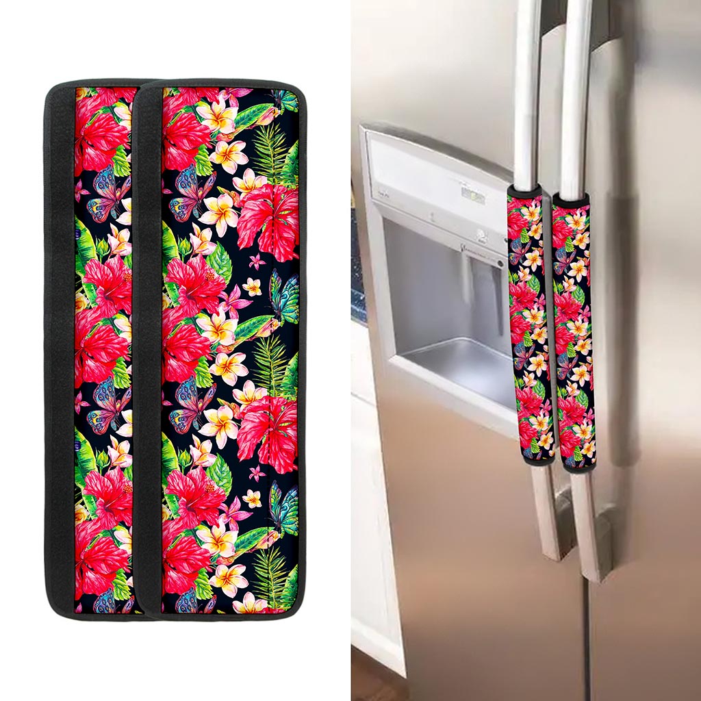 Exotic Hibiscus Flowers Pattern Print Refrigerator Handle Covers