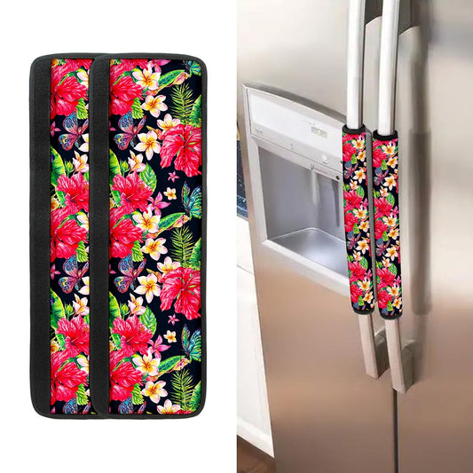 Exotic Hibiscus Flowers Pattern Print Refrigerator Handle Covers
