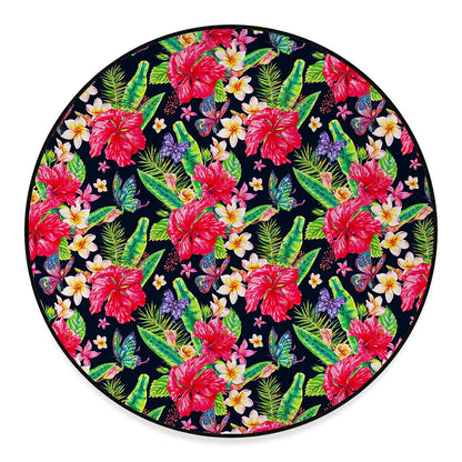 Exotic Hibiscus Flowers Pattern Print Round Floor Mat