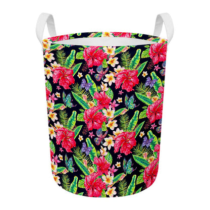 Exotic Hibiscus Flowers Pattern Print Round Laundry Basket