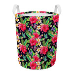 Exotic Hibiscus Flowers Pattern Print Round Laundry Basket