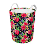 Exotic Hibiscus Flowers Pattern Print Round Laundry Basket
