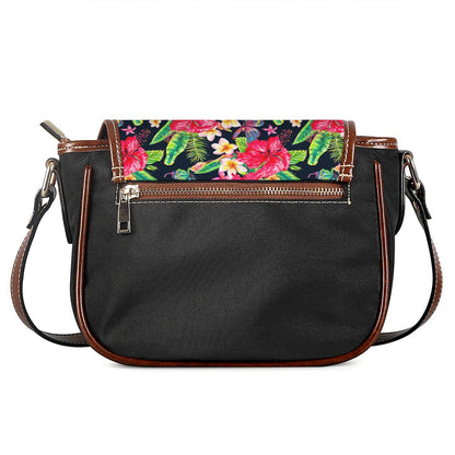 Exotic Hibiscus Flowers Pattern Print Saddle Bag