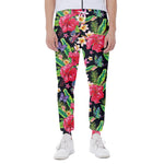 Exotic Hibiscus Flowers Pattern Print Scuba Joggers