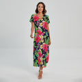 Exotic Hibiscus Flowers Pattern Print Short Sleeve Maxi Dress