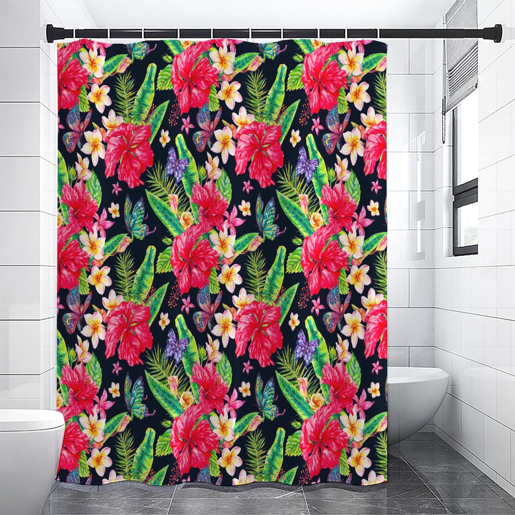 Exotic Hibiscus Flowers Pattern Print Shower Curtain