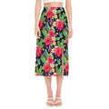Exotic Hibiscus Flowers Pattern Print Side Slit Midi Skirt