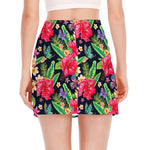 Exotic Hibiscus Flowers Pattern Print Side Slit Mini Skirt