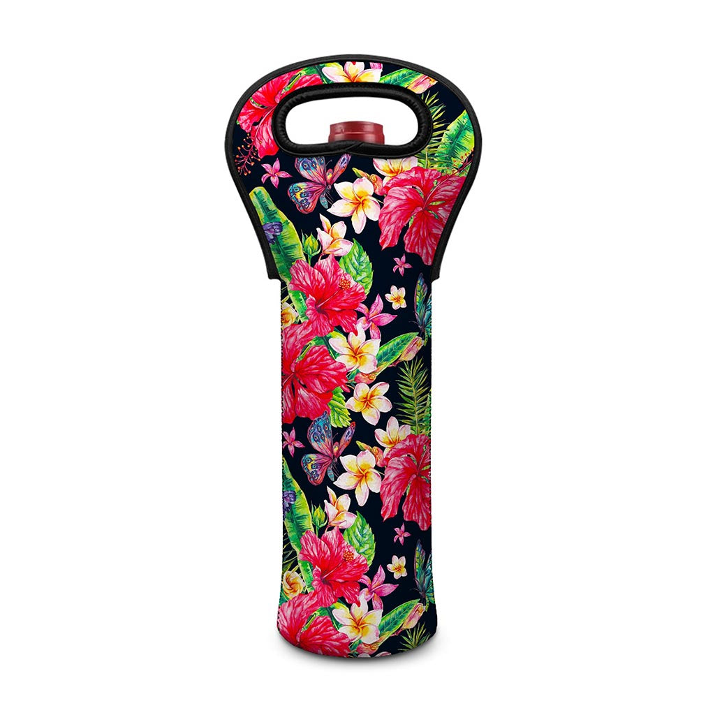Exotic Hibiscus Flowers Pattern Print Single Neoprene Wine Tote