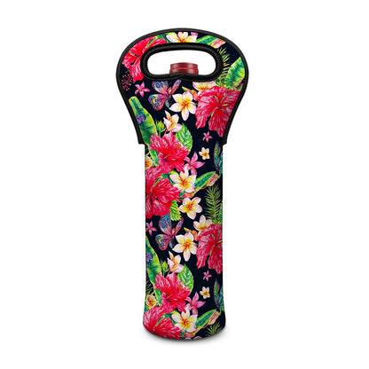 Exotic Hibiscus Flowers Pattern Print Single Neoprene Wine Tote