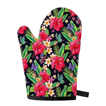 Exotic Hibiscus Flowers Pattern Print Single Oven Mitt