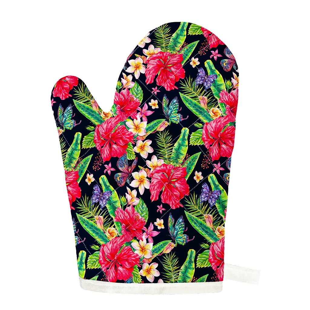 Exotic Hibiscus Flowers Pattern Print Single Oven Mitt
