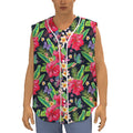 Exotic Hibiscus Flowers Pattern Print Sleeveless Baseball Jersey