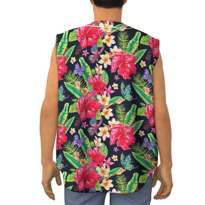 Exotic Hibiscus Flowers Pattern Print Sleeveless Baseball Jersey