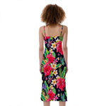 Exotic Hibiscus Flowers Pattern Print Slim Fit Midi Cami Dress