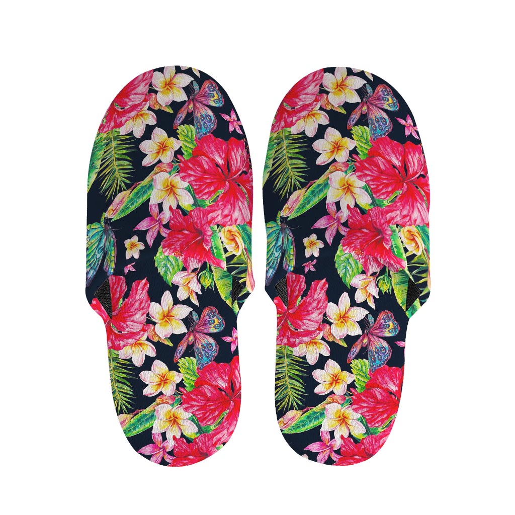 Exotic Hibiscus Flowers Pattern Print Slippers