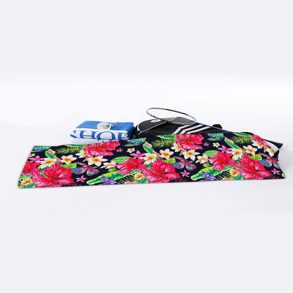Exotic Hibiscus Flowers Pattern Print Sports Towel