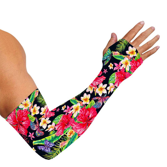 Exotic Hibiscus Flowers Pattern Print Sun Protection Arm Sleeves