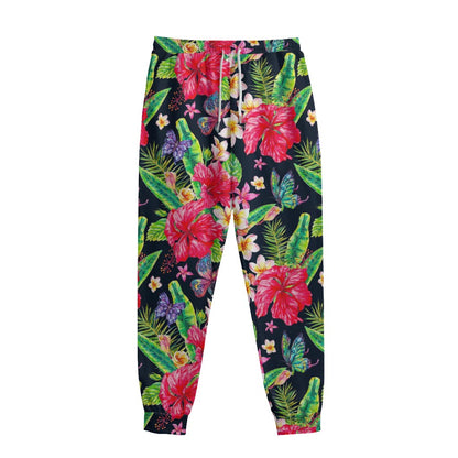 Exotic Hibiscus Flowers Pattern Print Sweatpants