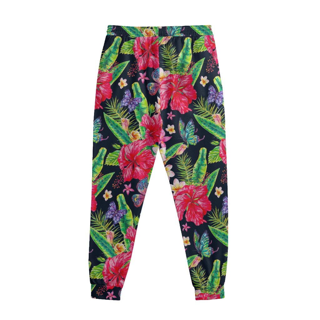Exotic Hibiscus Flowers Pattern Print Sweatpants