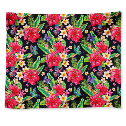 Exotic Hibiscus Flowers Pattern Print Tapestry