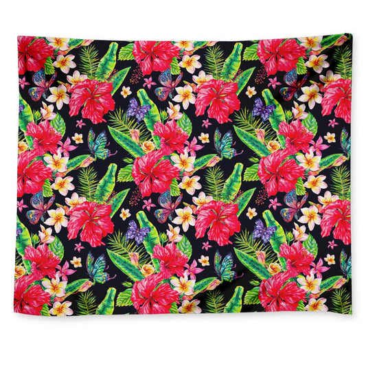 Exotic Hibiscus Flowers Pattern Print Tapestry