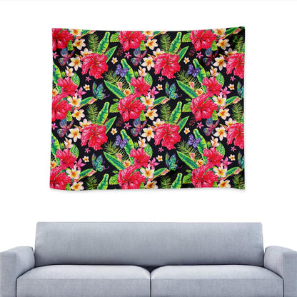 Exotic Hibiscus Flowers Pattern Print Tapestry