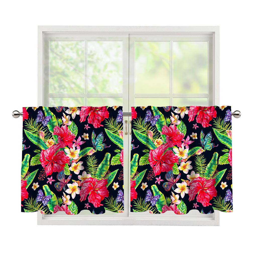 Exotic Hibiscus Flowers Pattern Print Tier Curtains