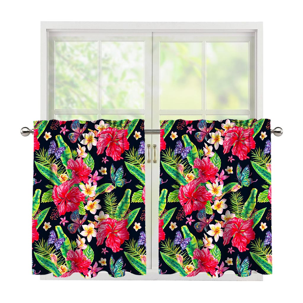 Exotic Hibiscus Flowers Pattern Print Tier Curtains