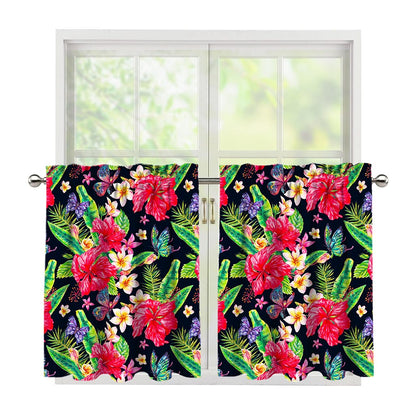Exotic Hibiscus Flowers Pattern Print Tier Curtains