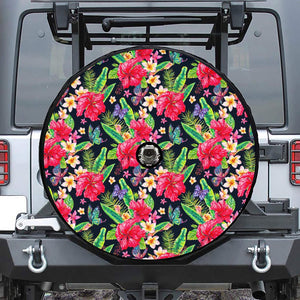 Exotic Hibiscus Flowers Pattern Print Tire Cover With Camera Hole