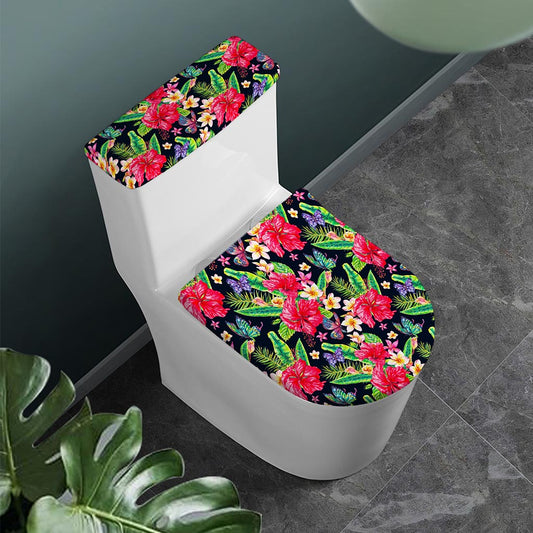 Exotic Hibiscus Flowers Pattern Print Toilet Lid And Tank Cover Set