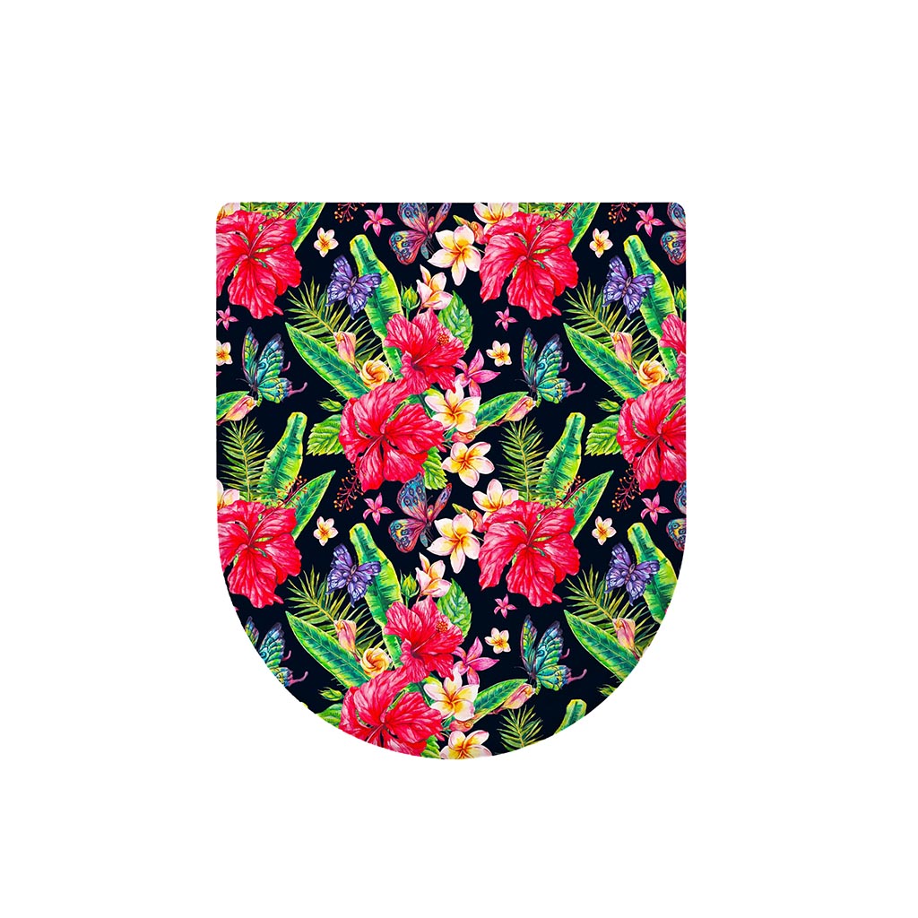 Exotic Hibiscus Flowers Pattern Print Toilet Lid Cover