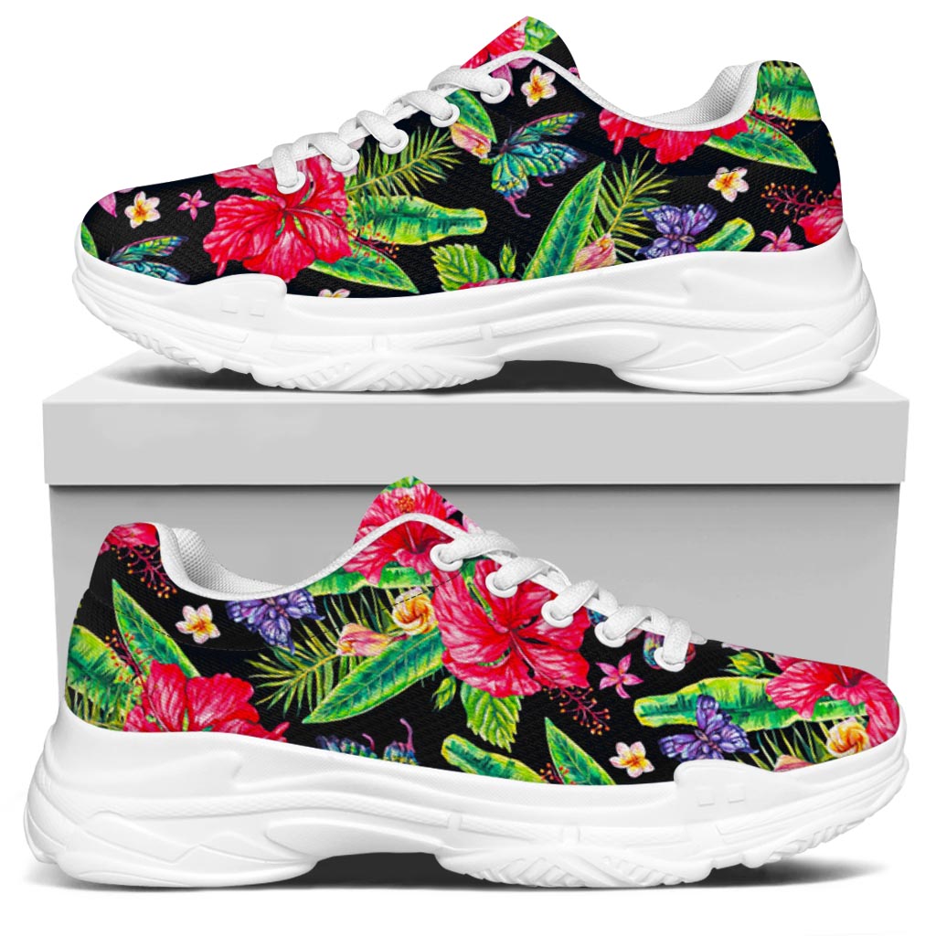Exotic Hibiscus Flowers Pattern Print White Chunky Shoes