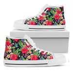 Exotic Hibiscus Flowers Pattern Print White High Top Sneakers
