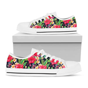 Exotic Hibiscus Flowers Pattern Print White Low Top Sneakers