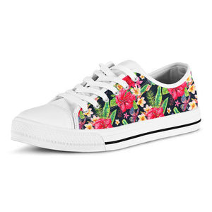 Exotic Hibiscus Flowers Pattern Print White Low Top Sneakers