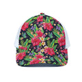 Exotic Hibiscus Flowers Pattern Print White Mesh Trucker Hat