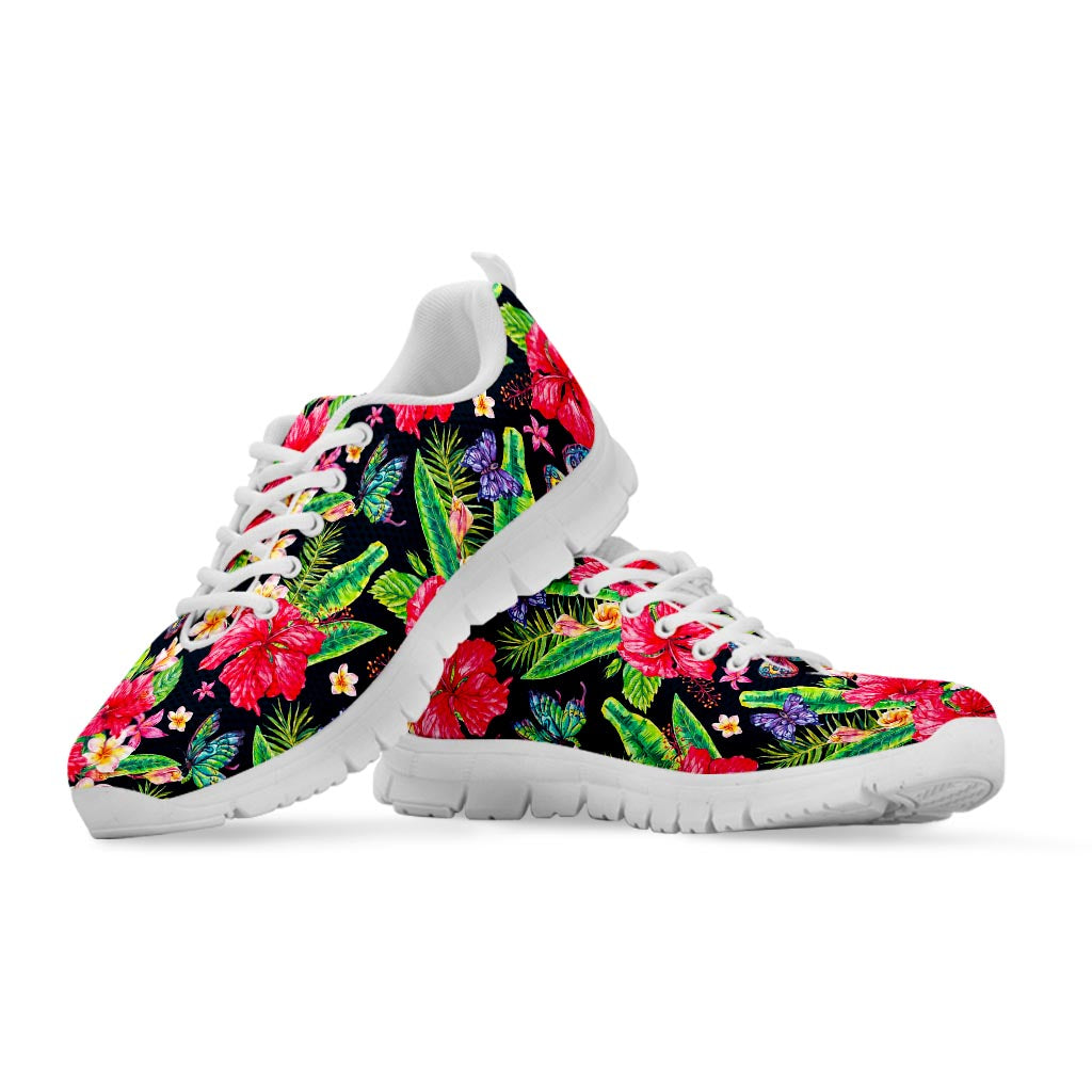 Exotic Hibiscus Flowers Pattern Print White Running Shoes