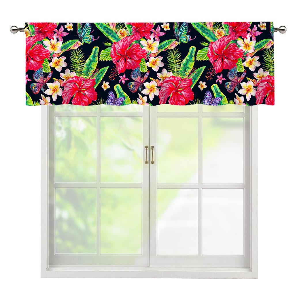 Exotic Hibiscus Flowers Pattern Print Window Valance