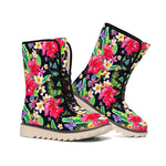 Exotic Hibiscus Flowers Pattern Print Winter Boots