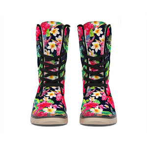 Exotic Hibiscus Flowers Pattern Print Winter Boots