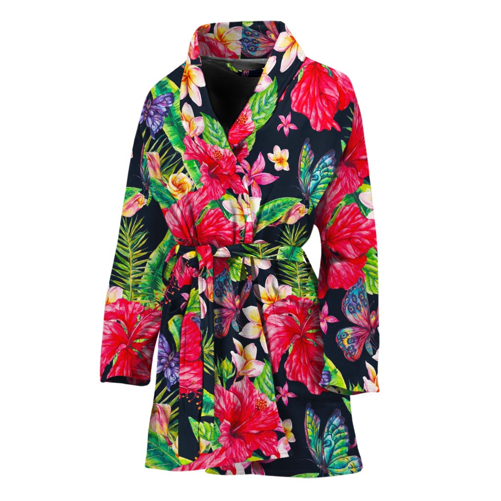 Exotic Hibiscus Flowers Pattern Print Women's Bathrobe