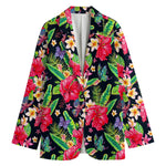 Exotic Hibiscus Flowers Pattern Print Women's Blazer