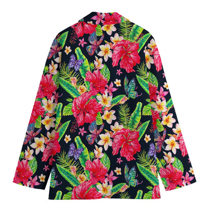Exotic Hibiscus Flowers Pattern Print Women's Blazer