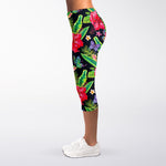 Exotic Hibiscus Flowers Pattern Print Women's Capri Leggings