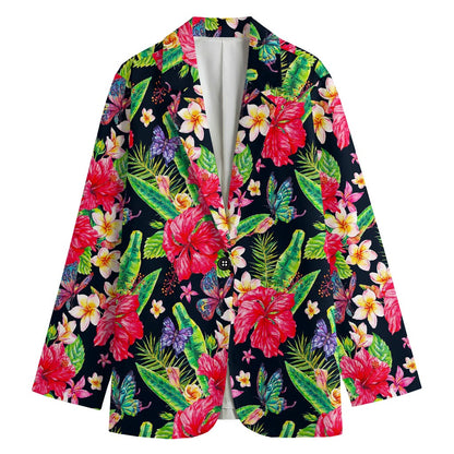 Exotic Hibiscus Flowers Pattern Print Women's Cotton Blazer